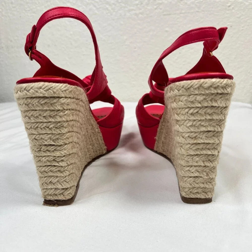 Moschino Cheap and Chic Hot Pink Espadrille Wedges Knot Detail Leather 36 US 6